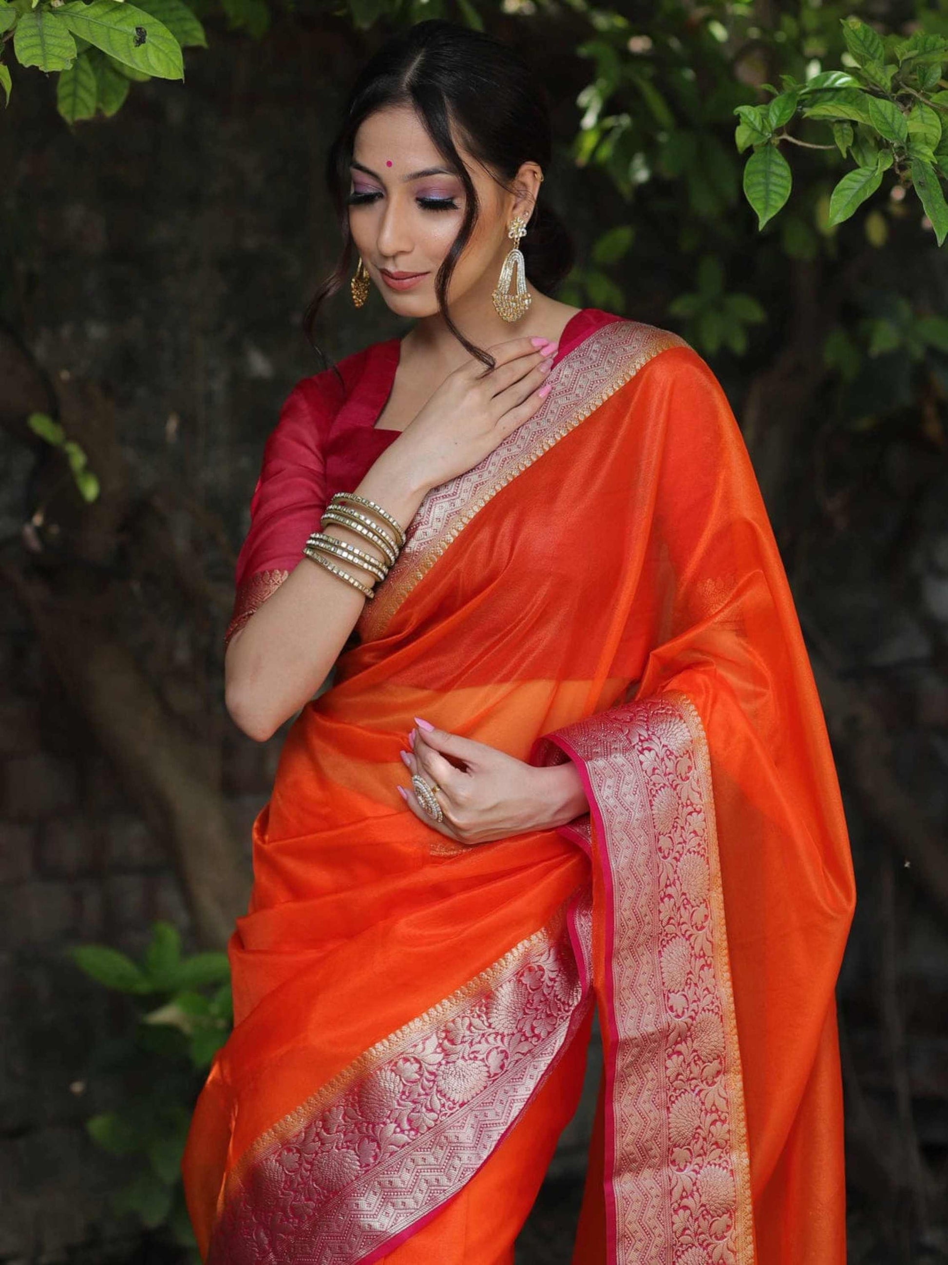 Orange Organza Saree