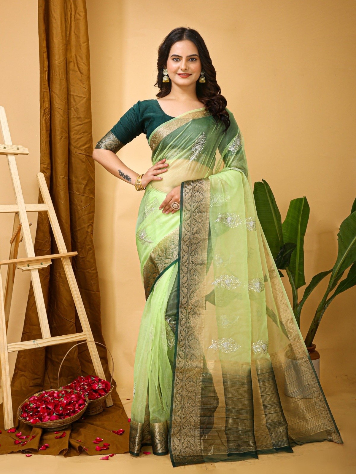 Organza Saree Light Green 