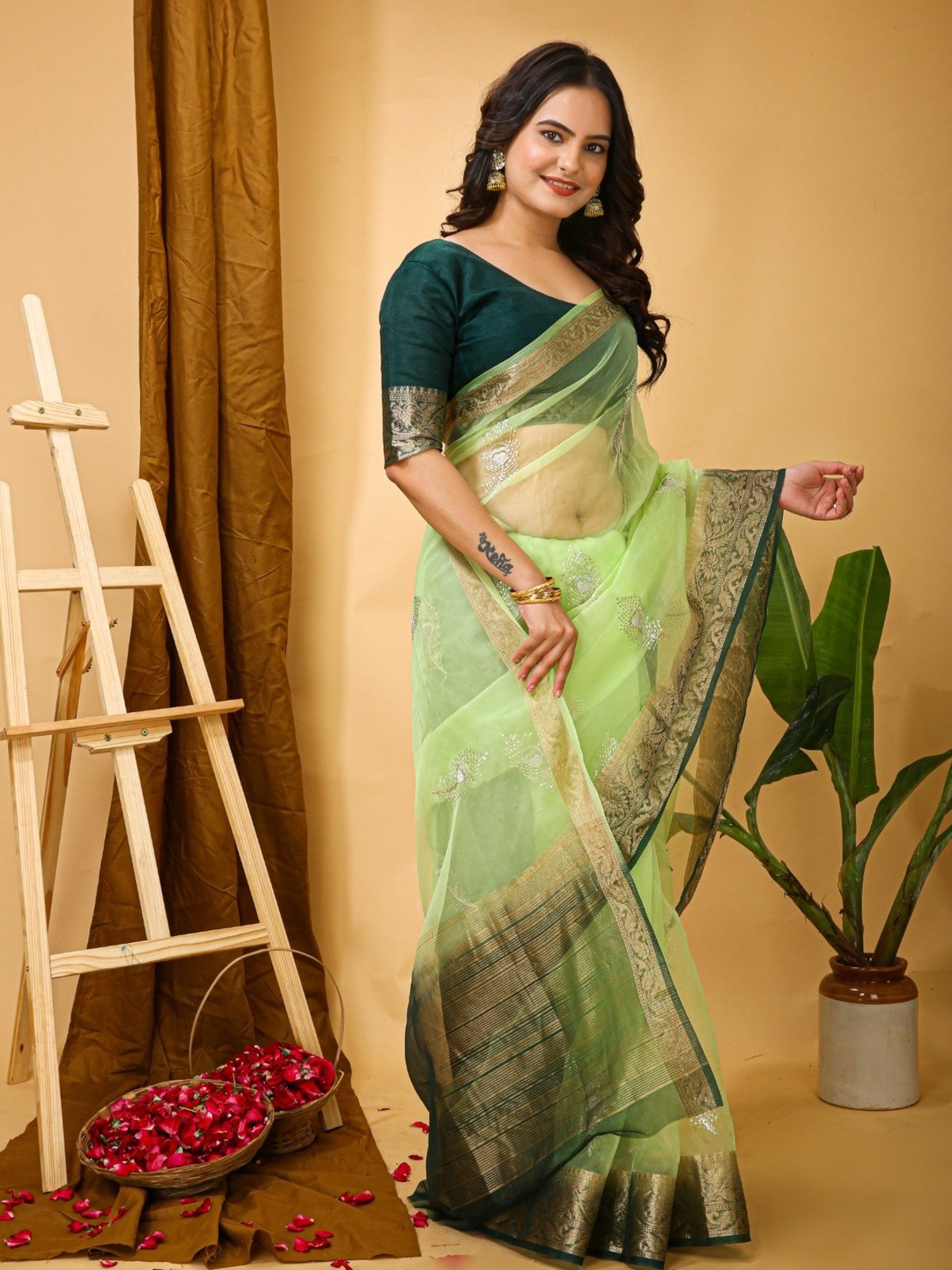 Organza Saree Light Green 
