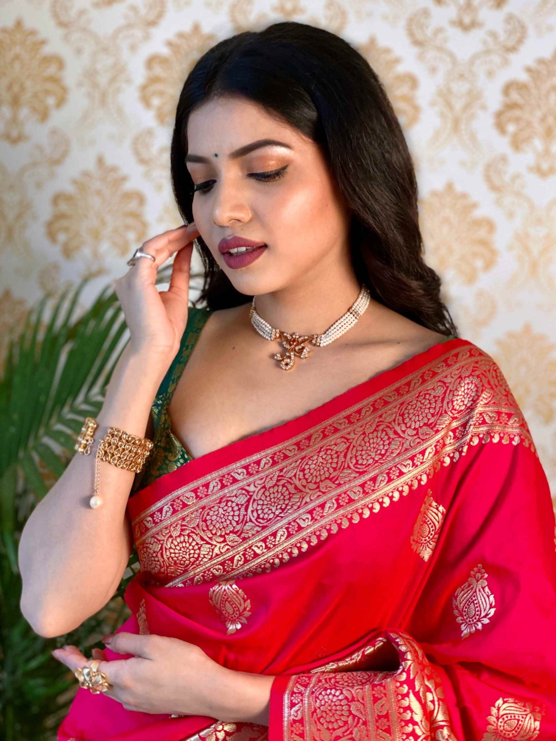 Pink Banarasi silk saree