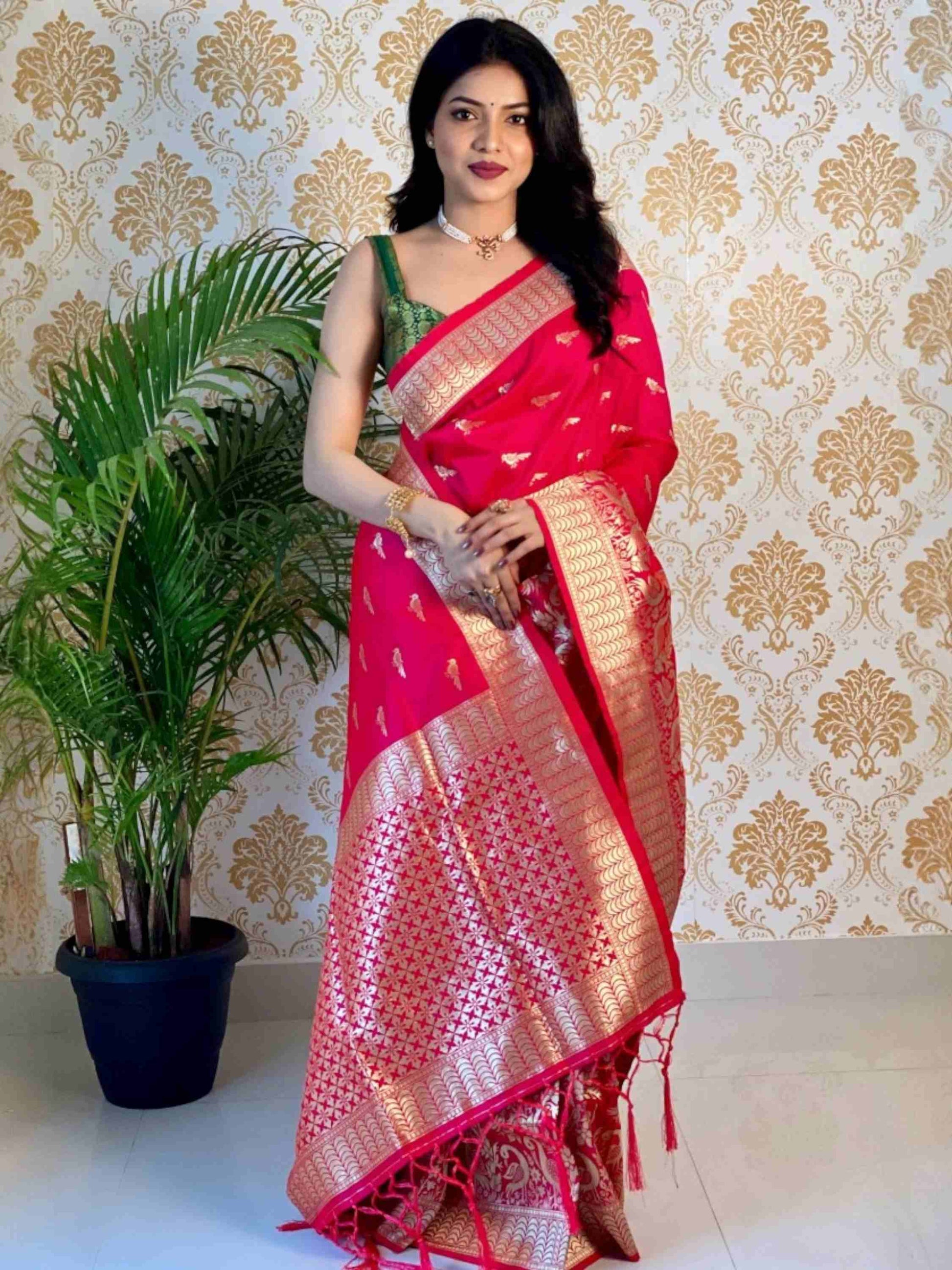 Pink Banarasi silk saree