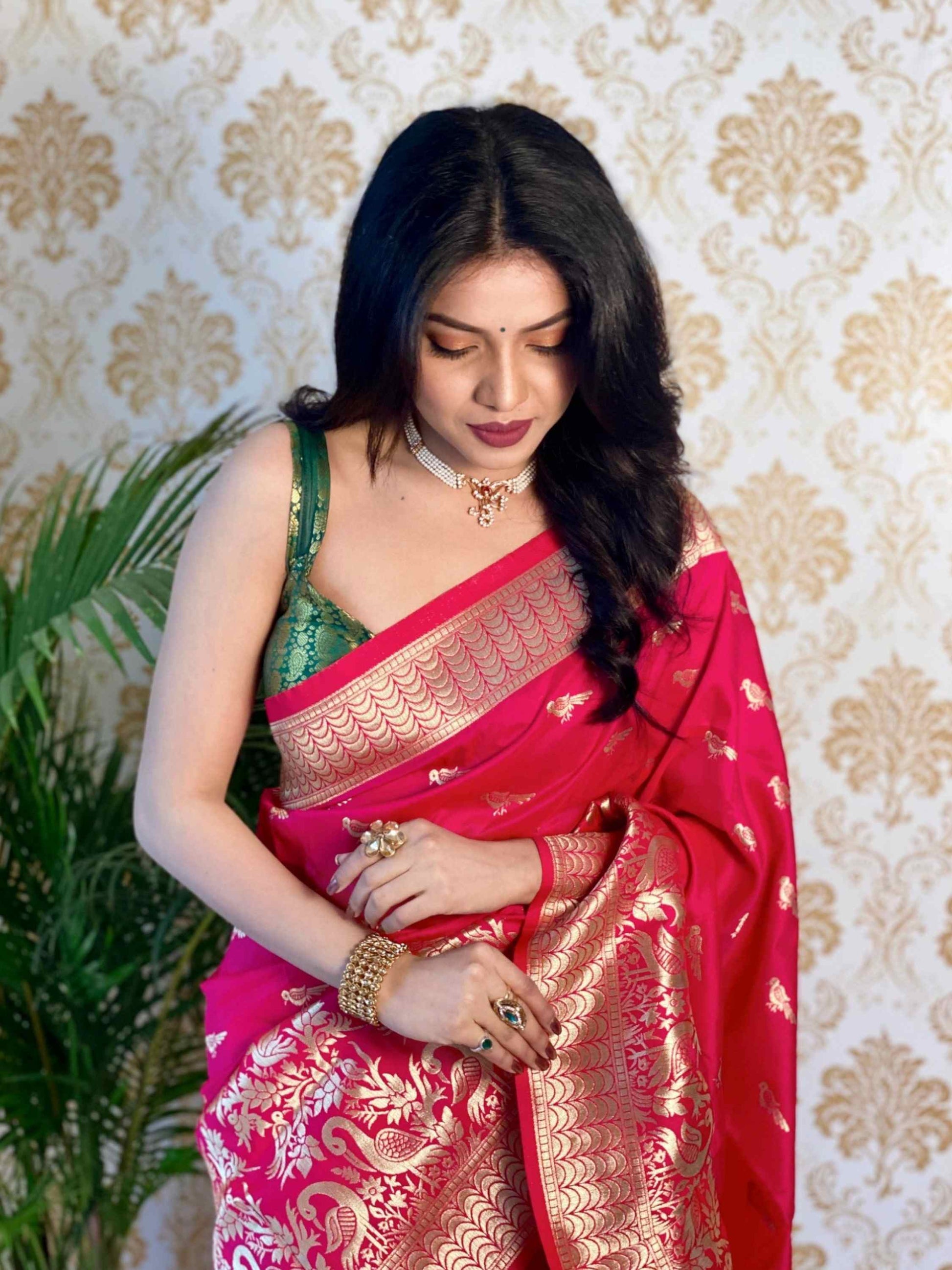 Pink Banarasi silk saree
