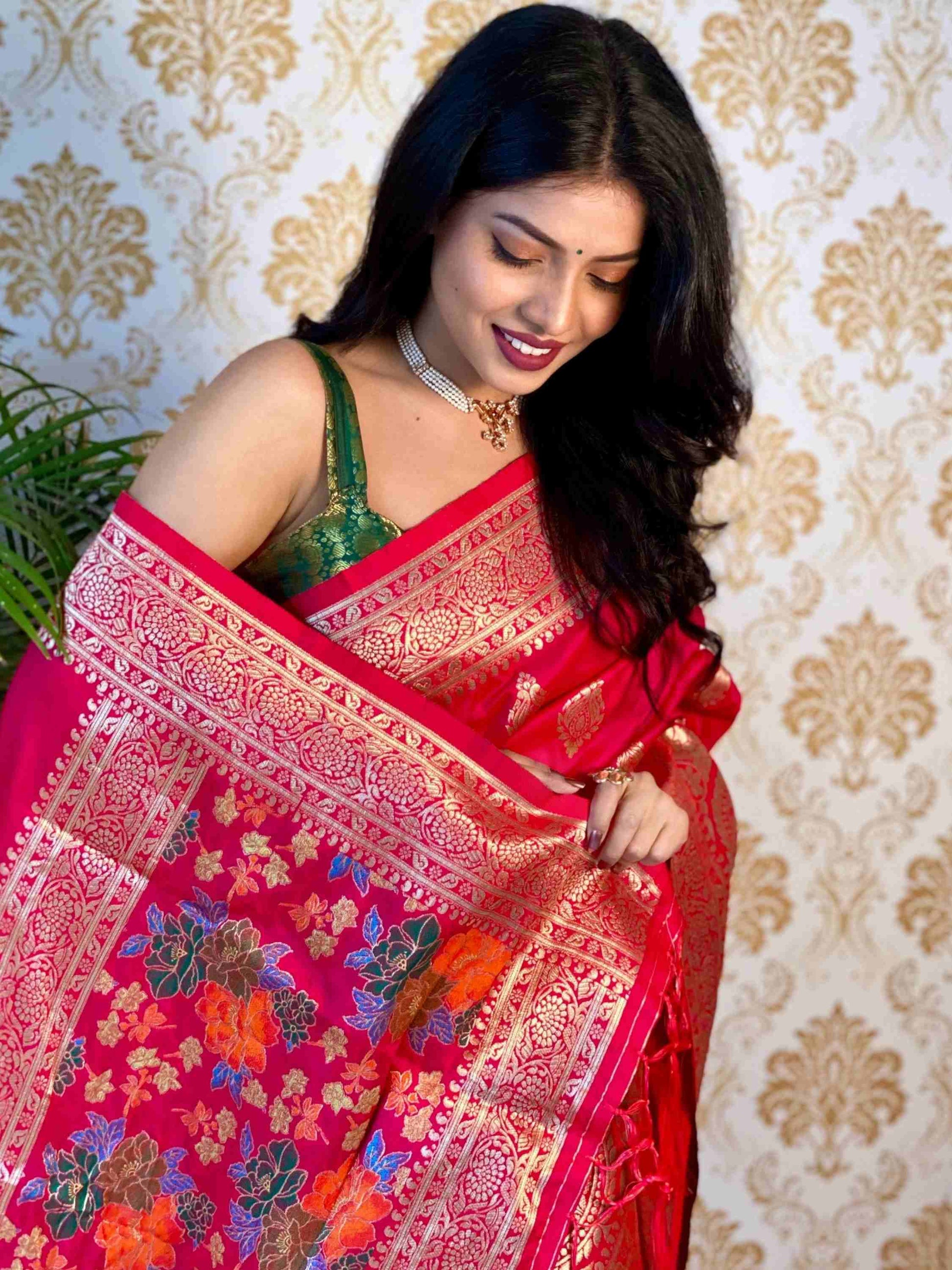 Pink Banarasi silk saree