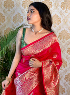 Pink Banarasi silk saree