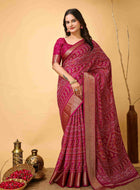 Pink Bandhani printed saree