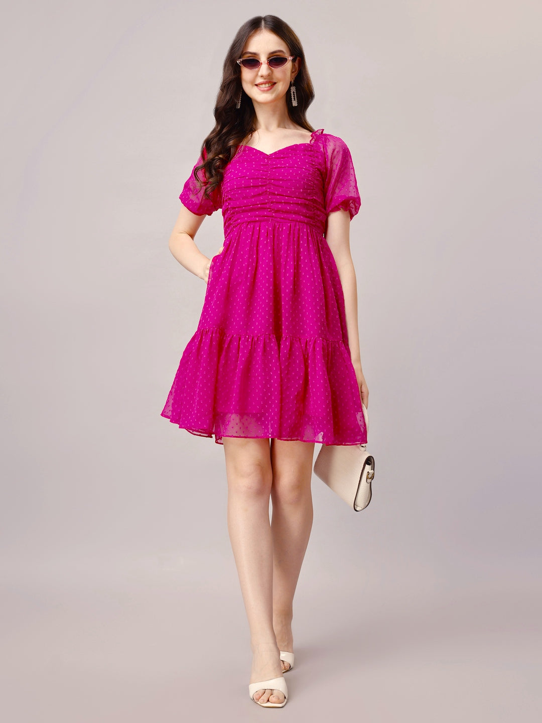 Pink Chiffon Midi Western Dress