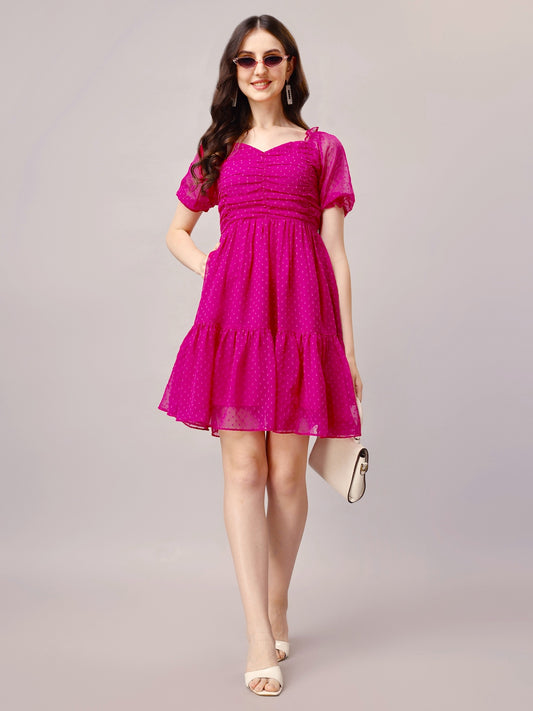 Pink Chiffon Midi Western Dress