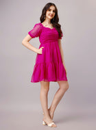 Pink Chiffon Midi Western Dress