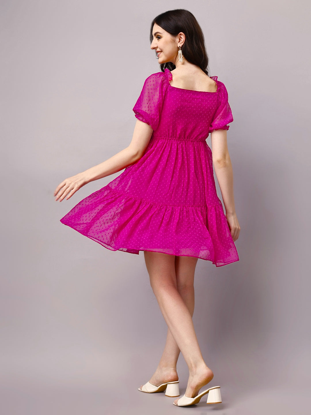 Pink Chiffon Midi Western Dress