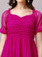 Pink Chiffon Midi Western Dress