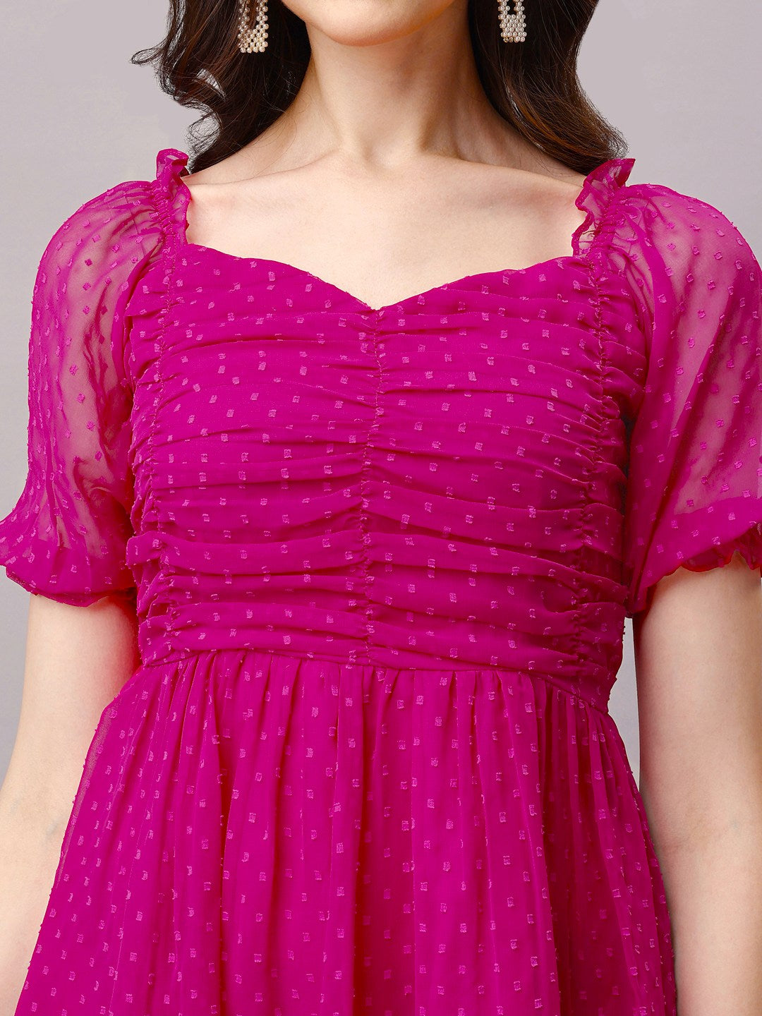 Pink Chiffon Midi Western Dress
