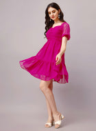 Pink Chiffon Midi Western Dress