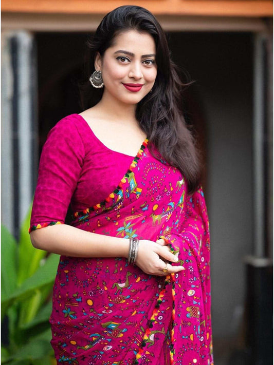 Pink Chiffon Saree