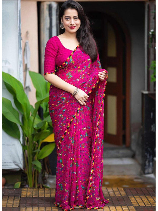 Pink Chiffon Saree