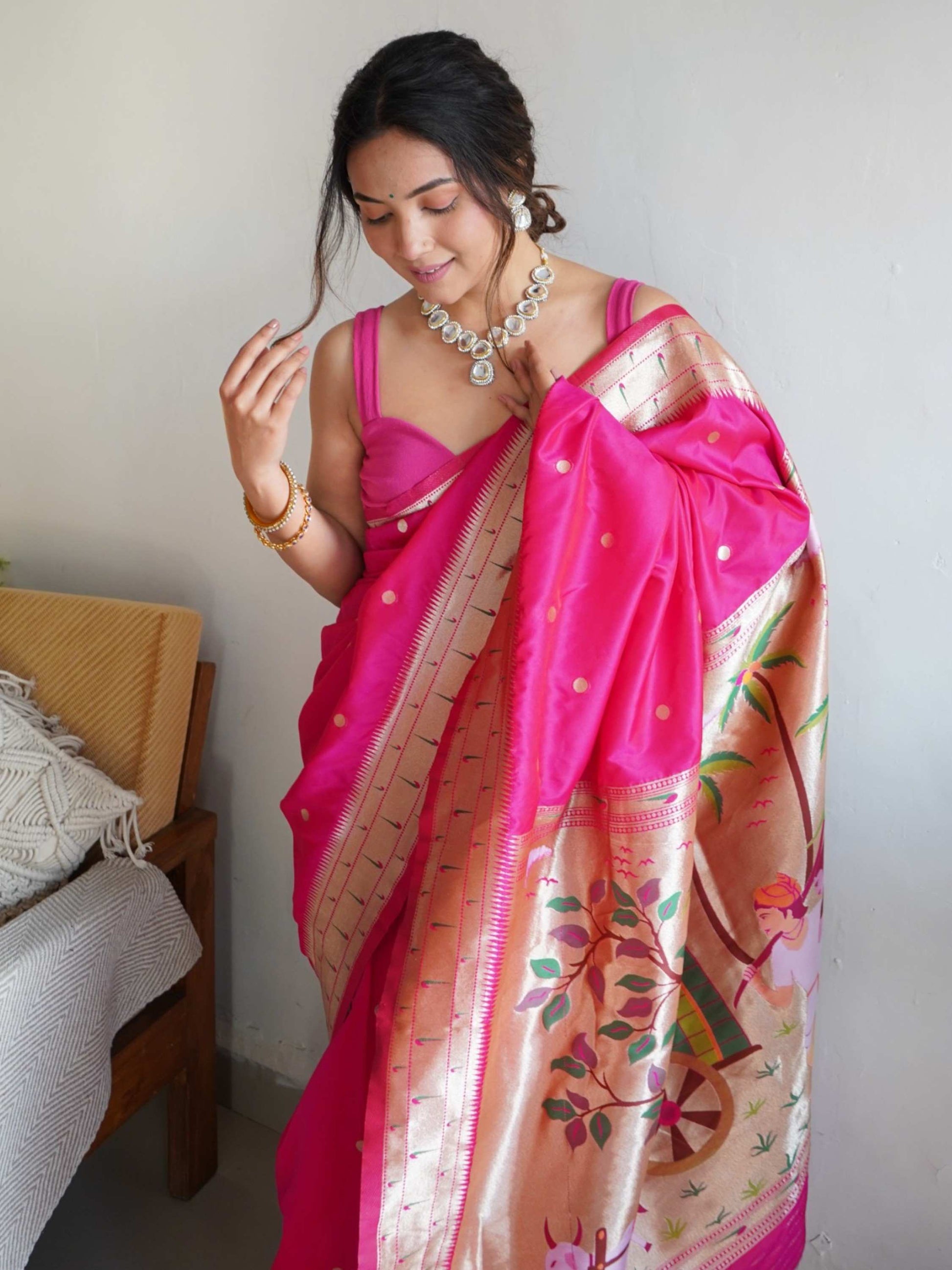 Pink Paithani Silk Saree