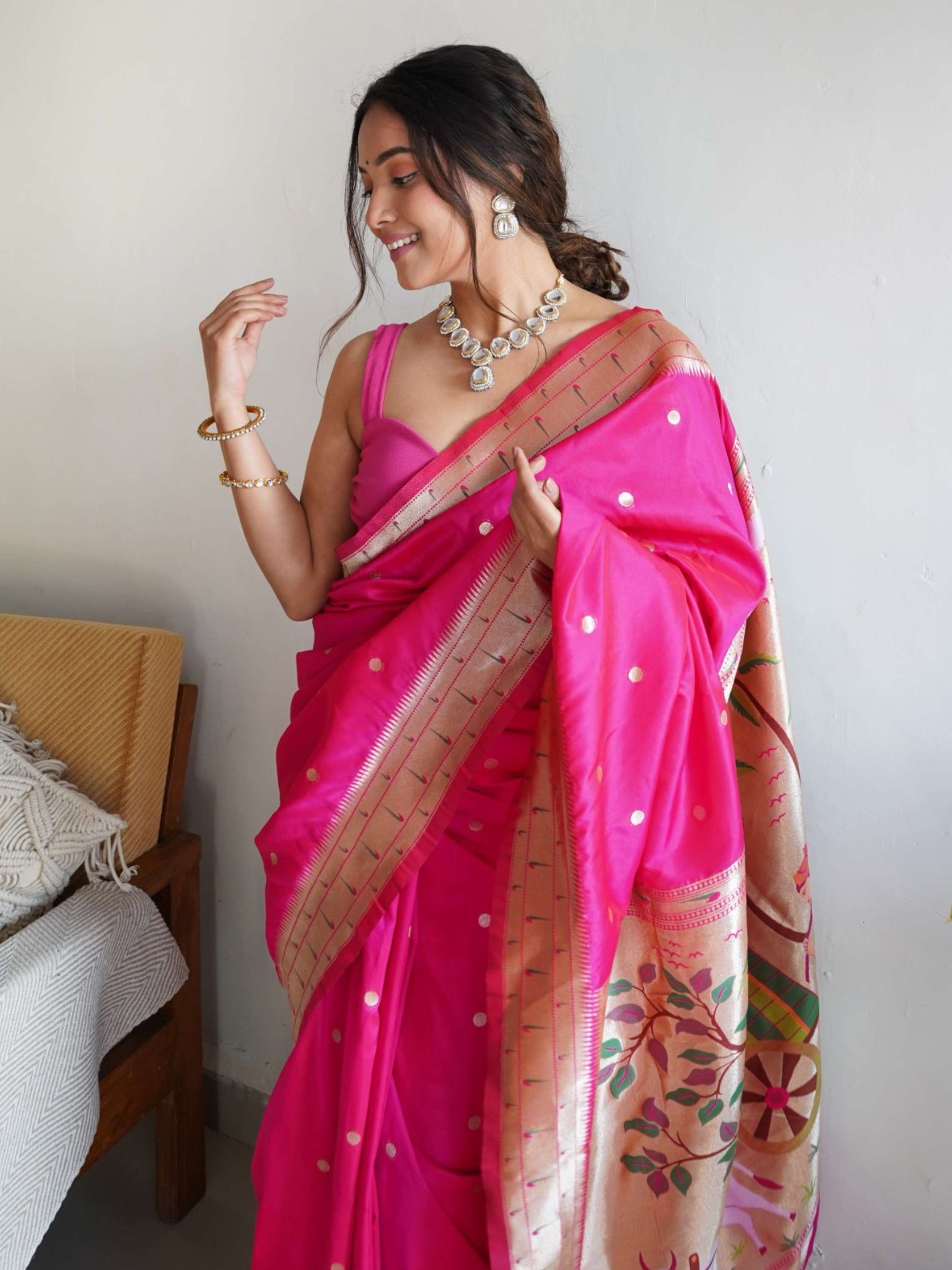 Pink Paithani Silk Saree