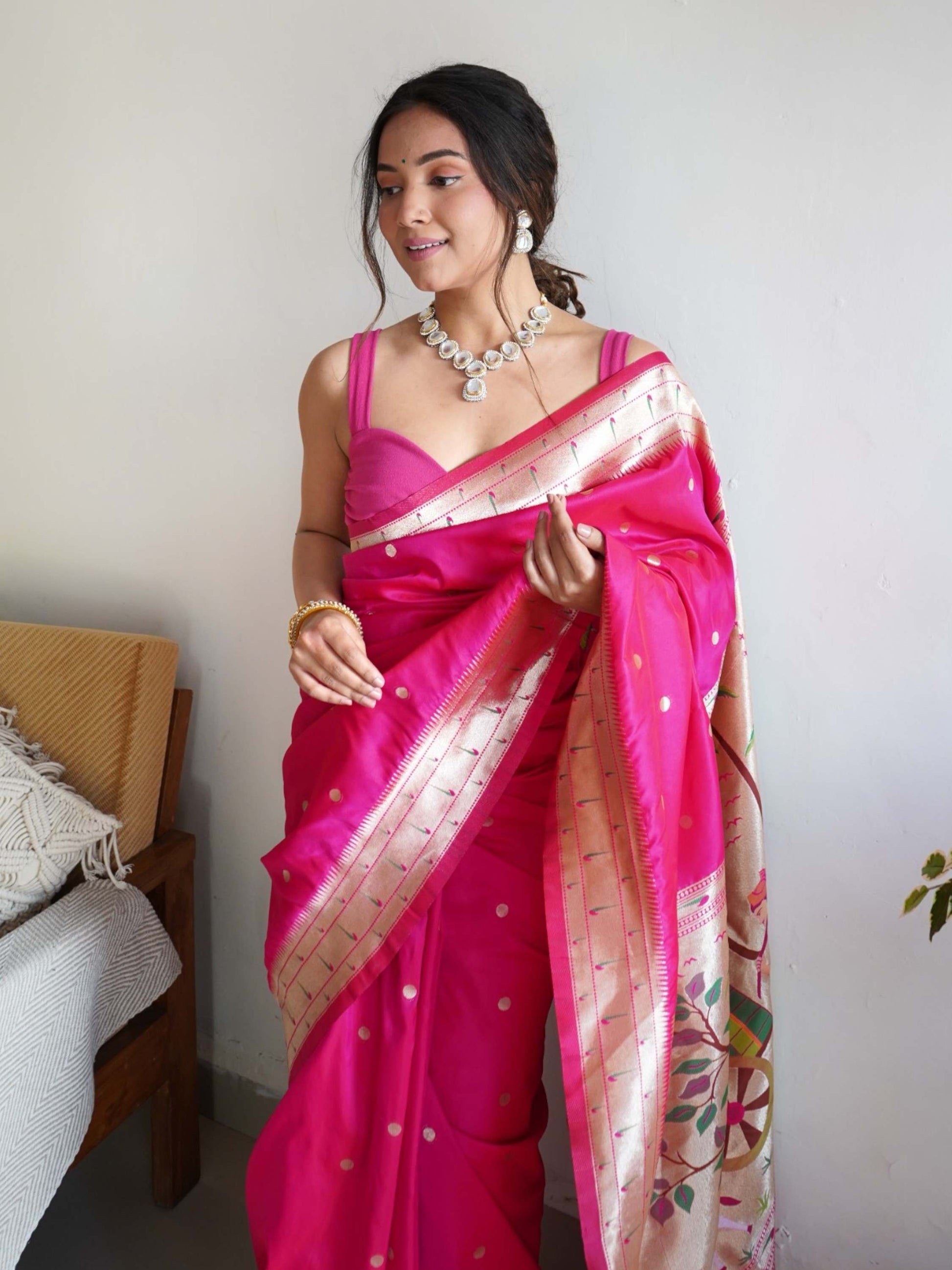 Pink Paithani Silk Saree