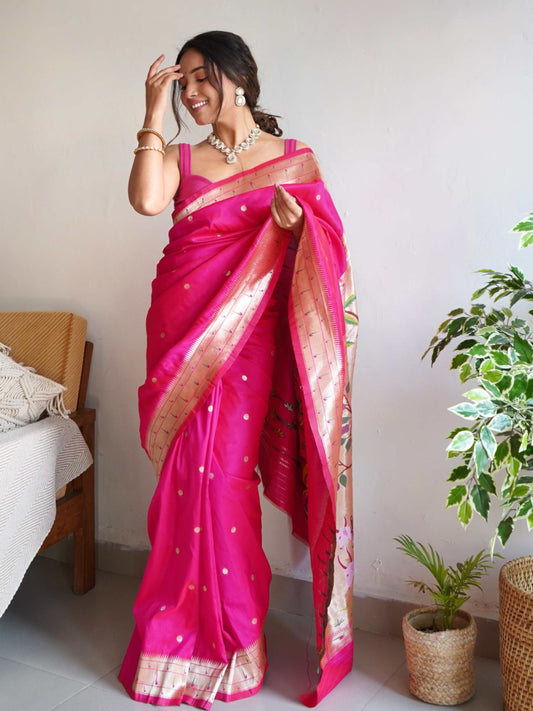 Pink Paithani Silk Saree