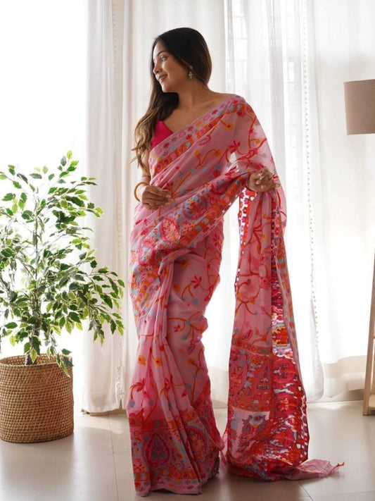 Pink Pashmina Saree