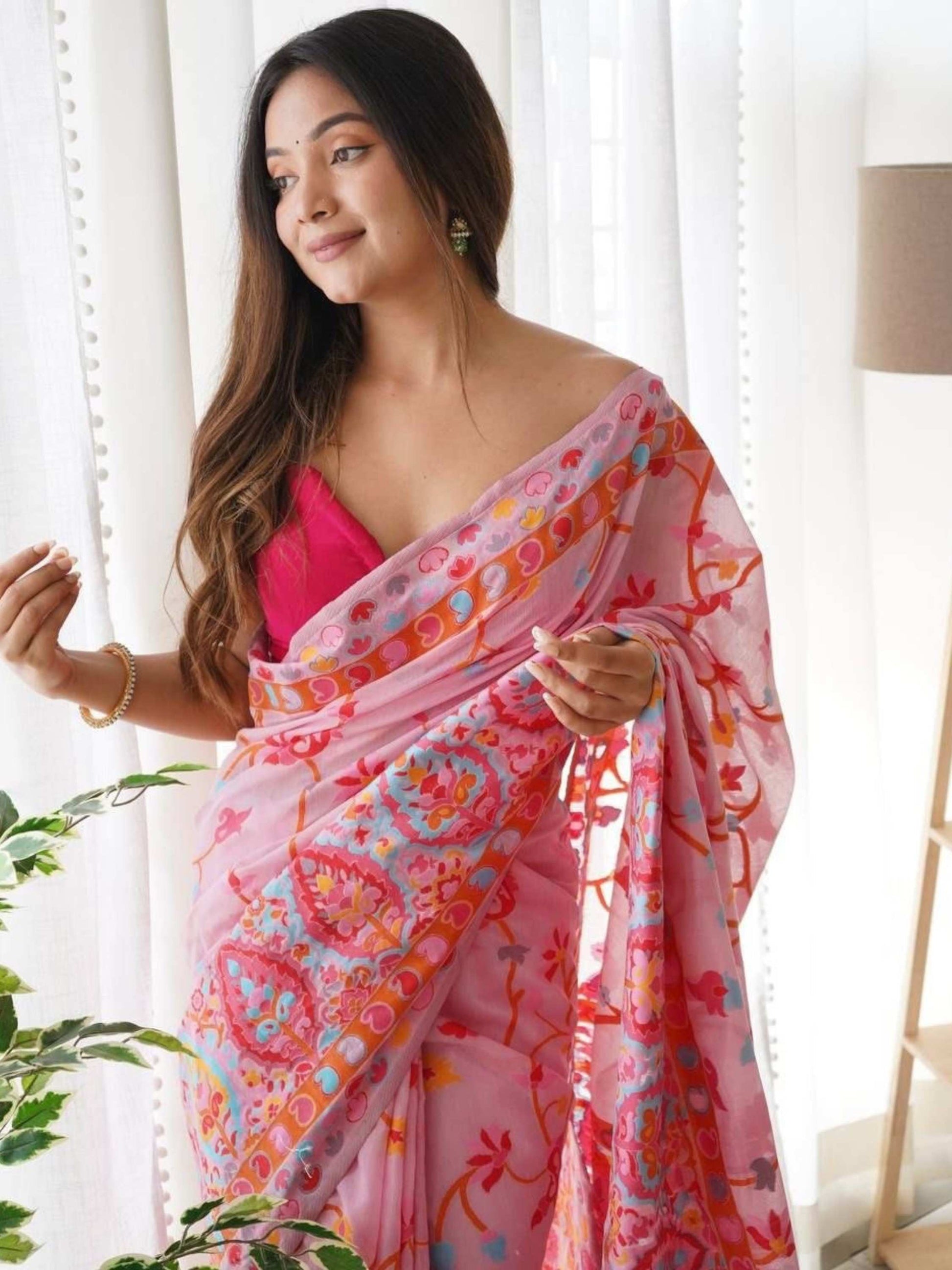 Pink Pashmina Saree