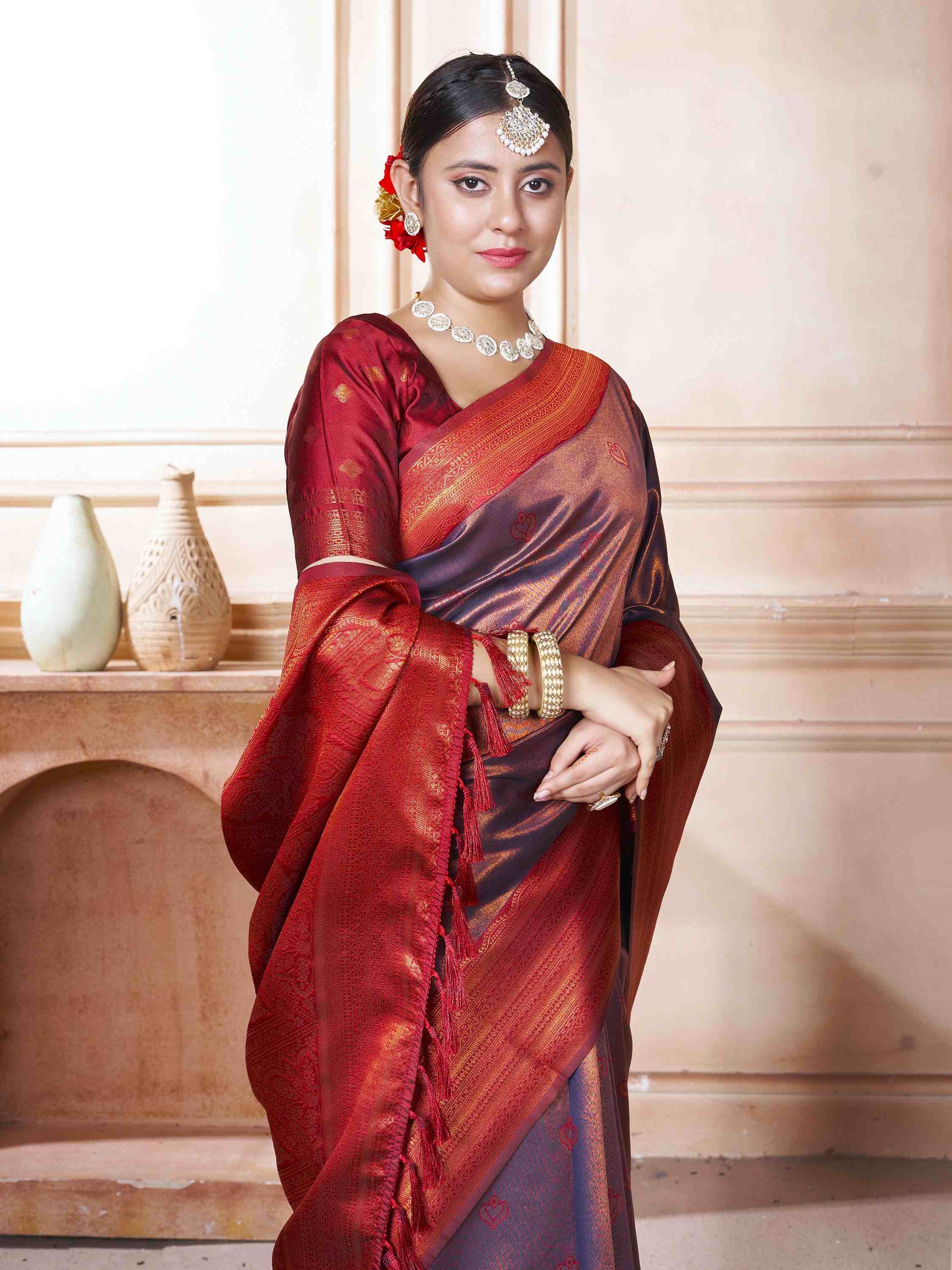 Plum Kanjivaram Silk Saree