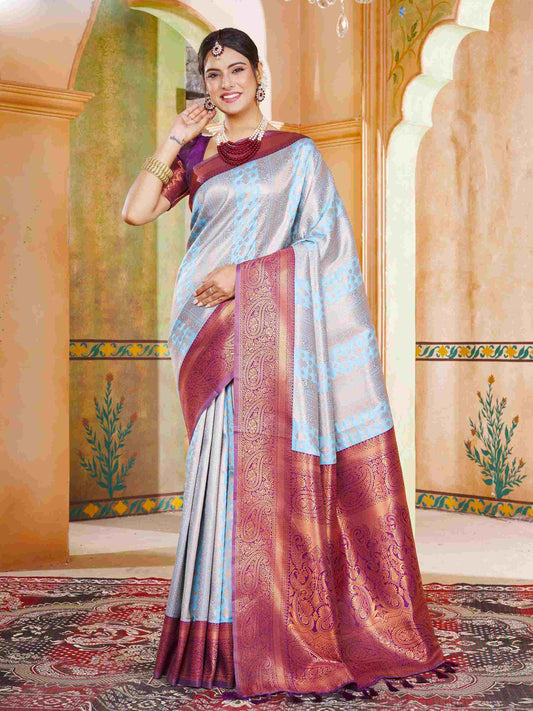 Powder Blue Kanjivaram Silk Saree