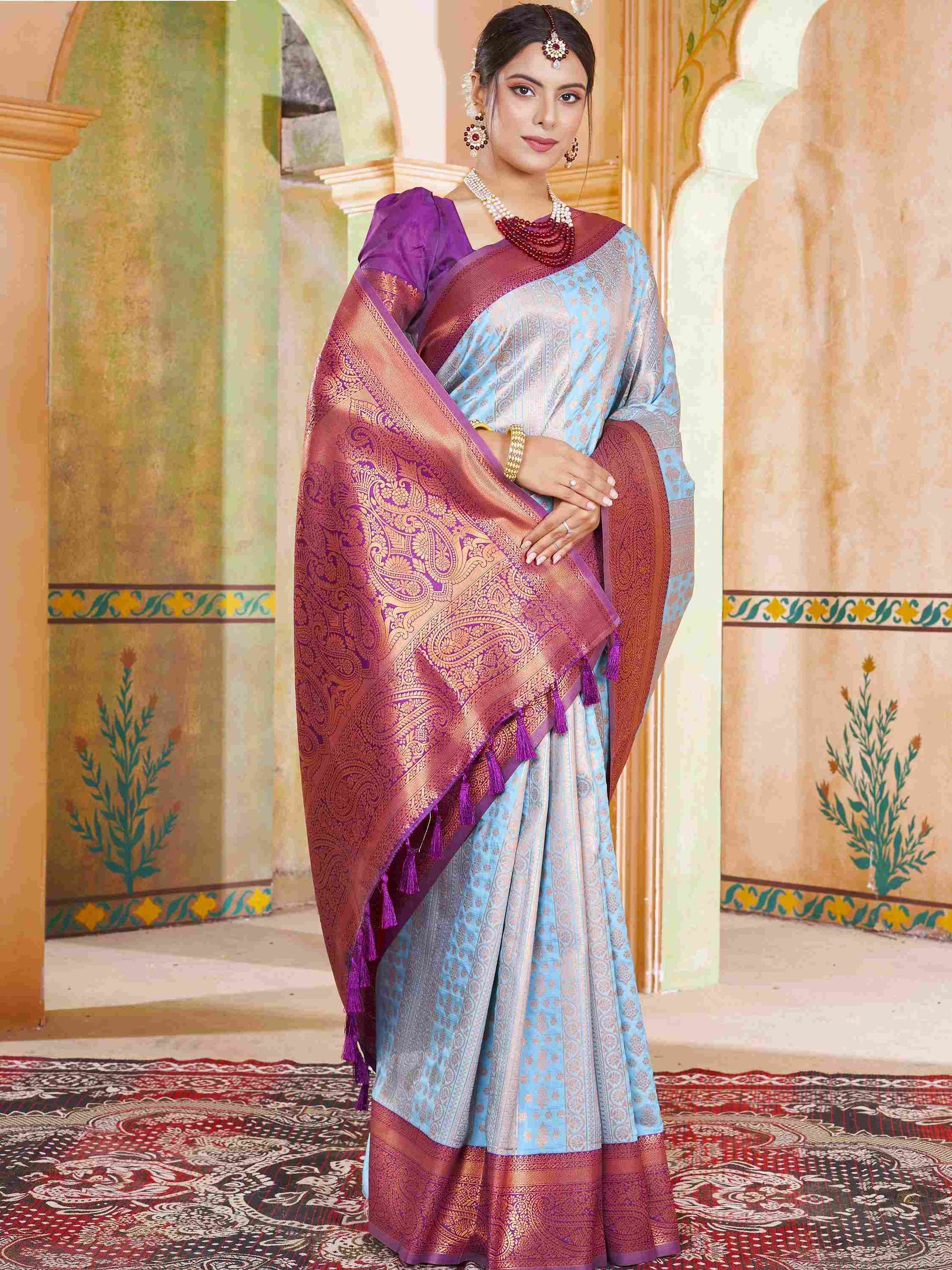 Powder Blue Kanjivaram Silk Saree