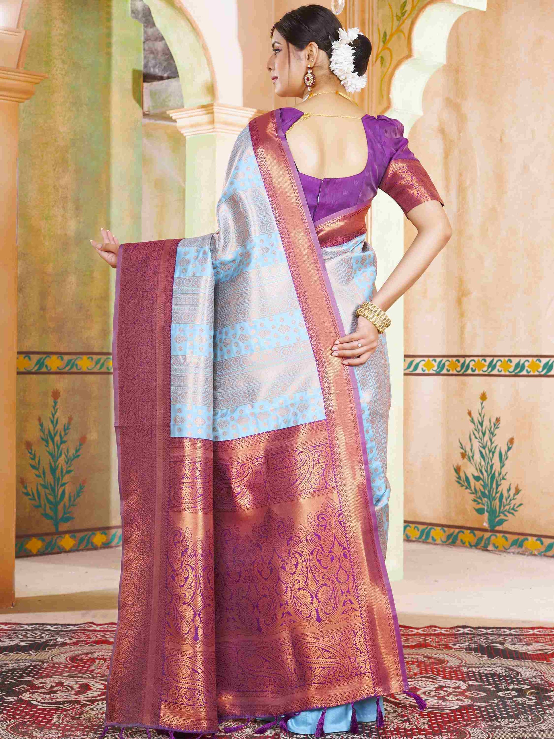 Powder Blue Kanjivaram Silk Saree