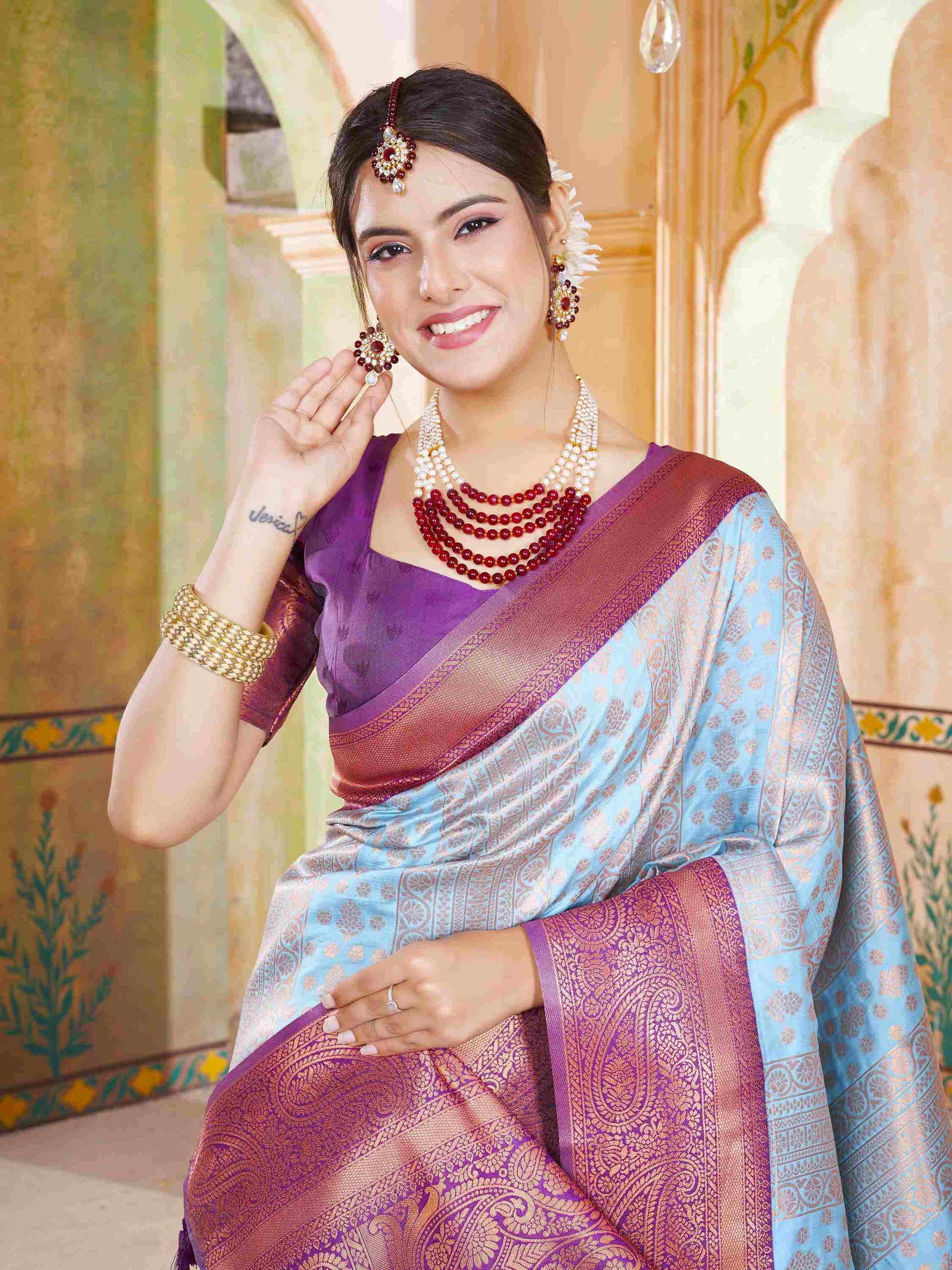 Powder Blue Kanjivaram Silk Saree
