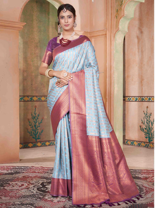 Powder Blue Kanjivaram Silk Saree