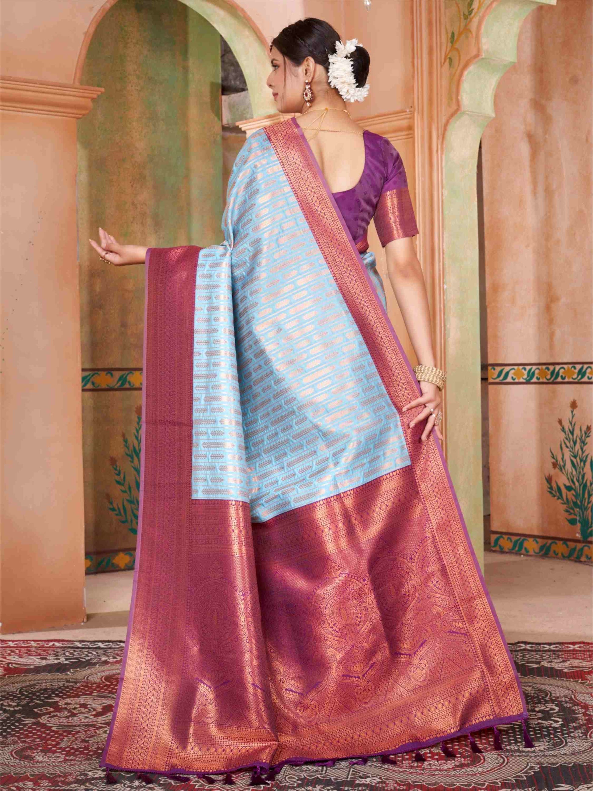 Powder Blue Kanjivaram Silk Saree
