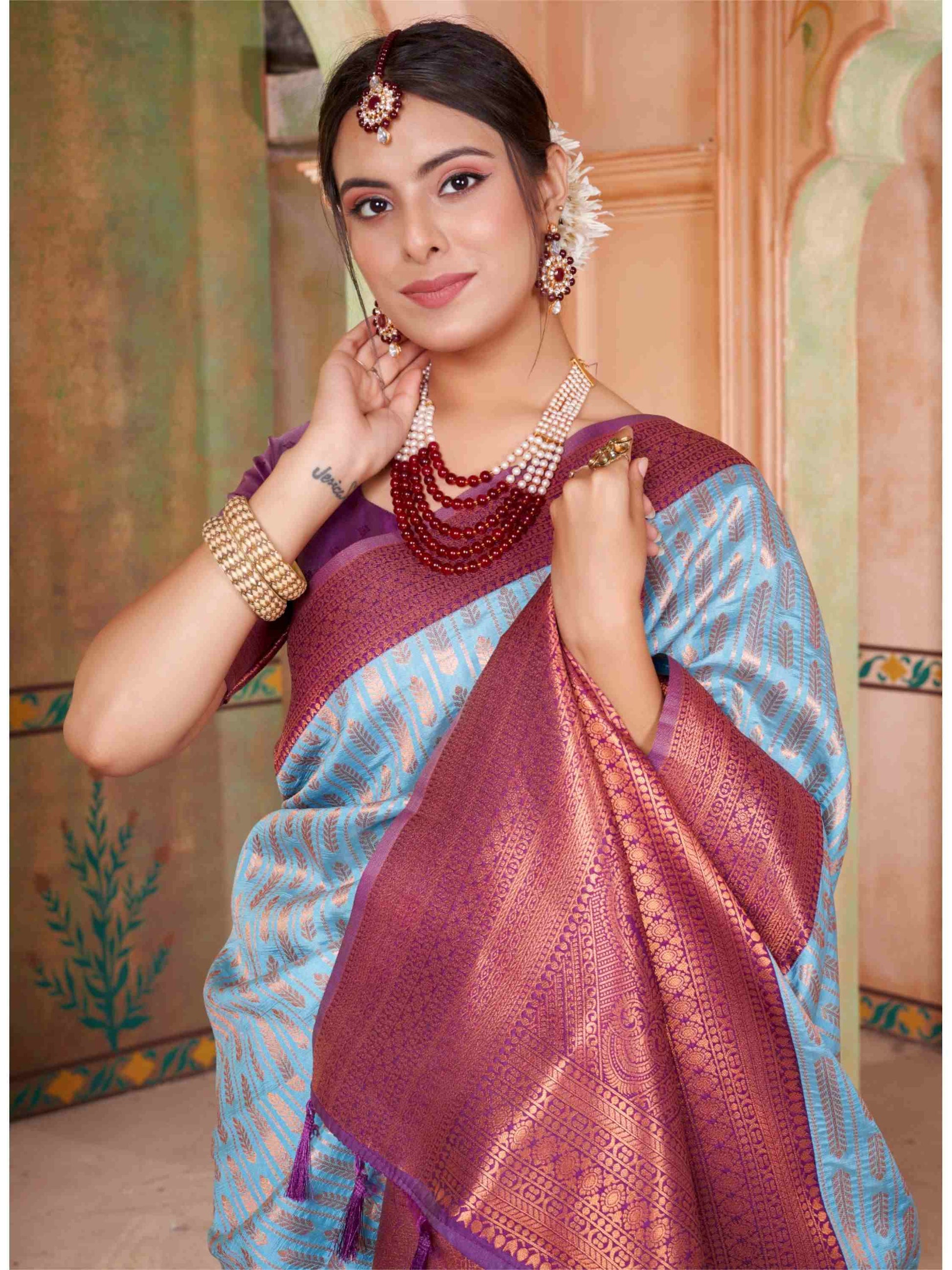 Powder Blue Kanjivaram Silk Saree