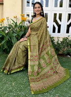 Pure Mulmul Cotton Saree Green