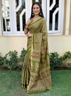 Pure Mulmul Cotton Saree Green