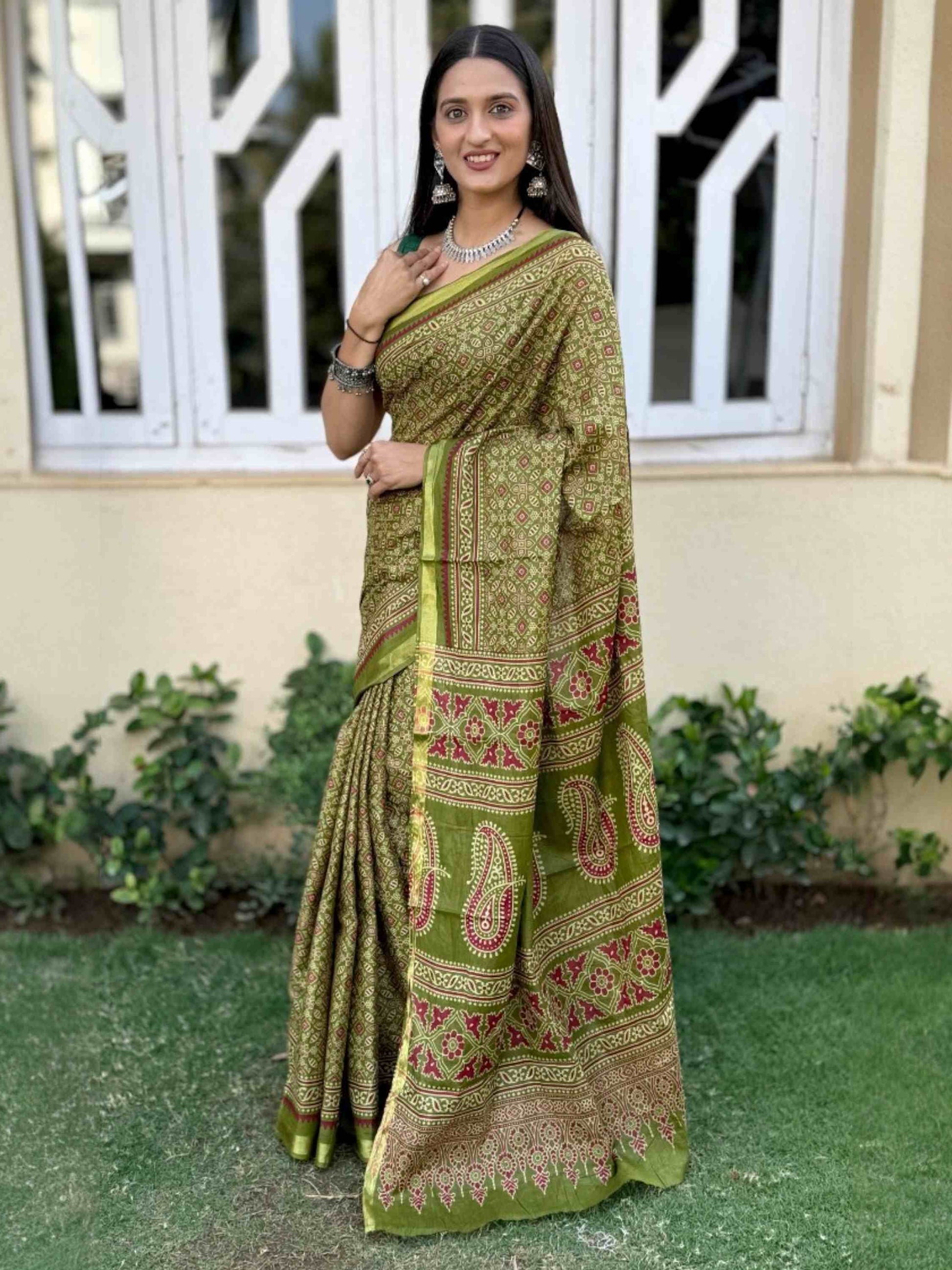Pure Mulmul Cotton Saree Green