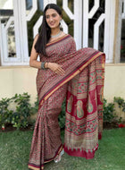 Pure Mulmul Cotton Saree Maroon