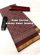 Pure Mulmul Cotton Saree Maroon