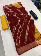 Pure Mulmul Cotton Saree Red