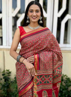 Pure Mulmul Cotton Saree Red