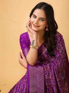 Purple Bandhani printed saree