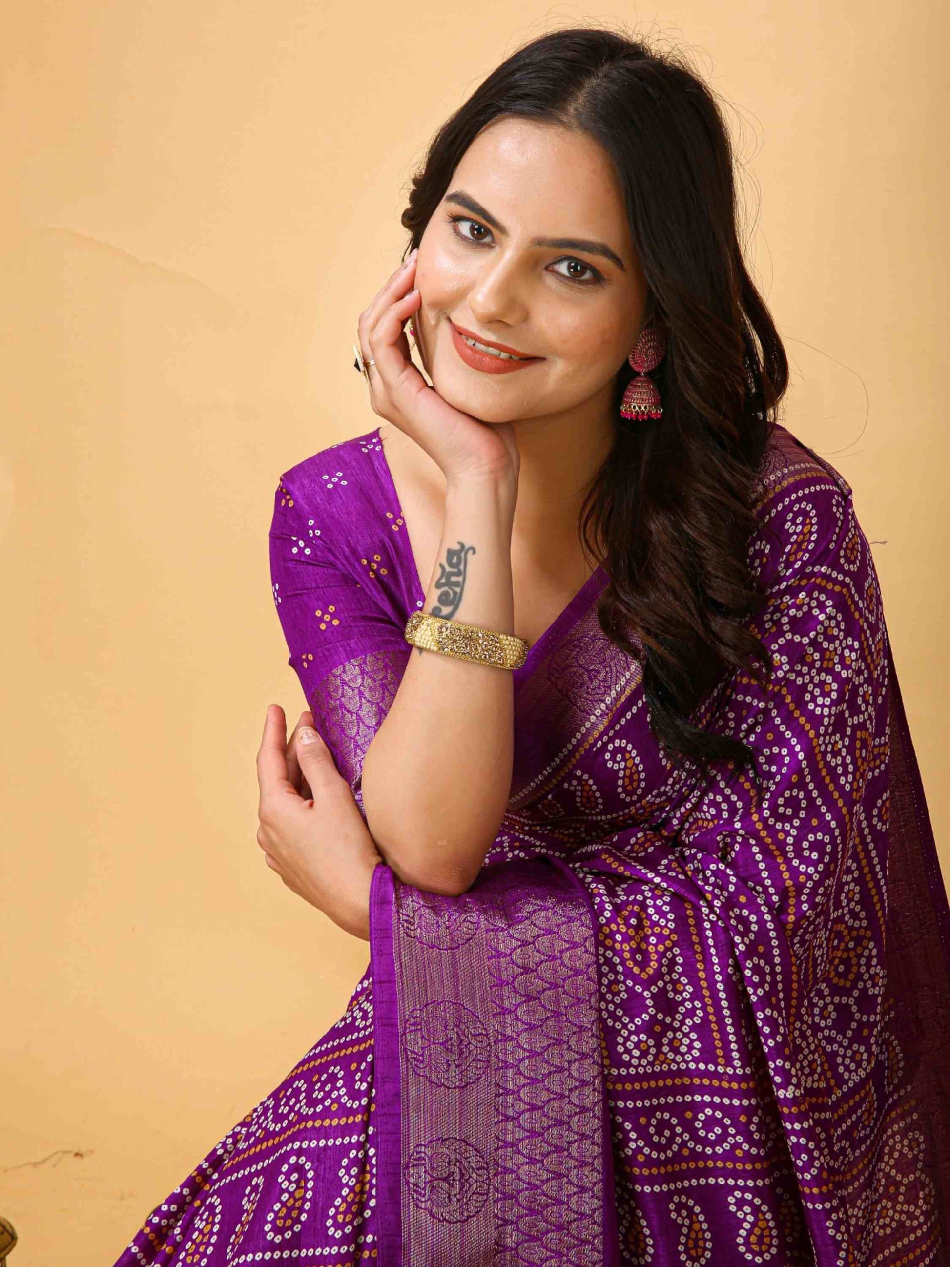 Purple Bandhani printed saree