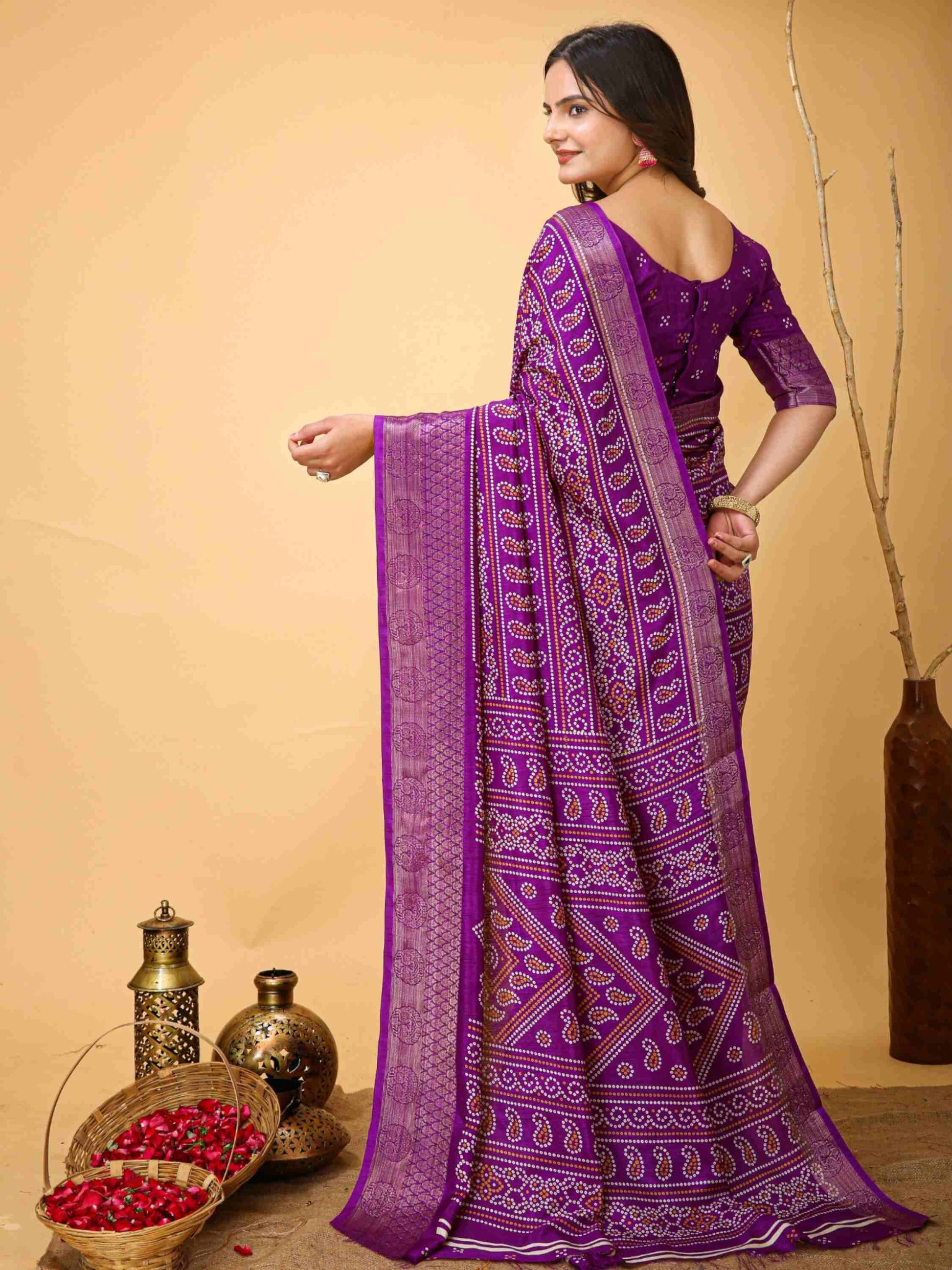 Purple Bandhani printed saree