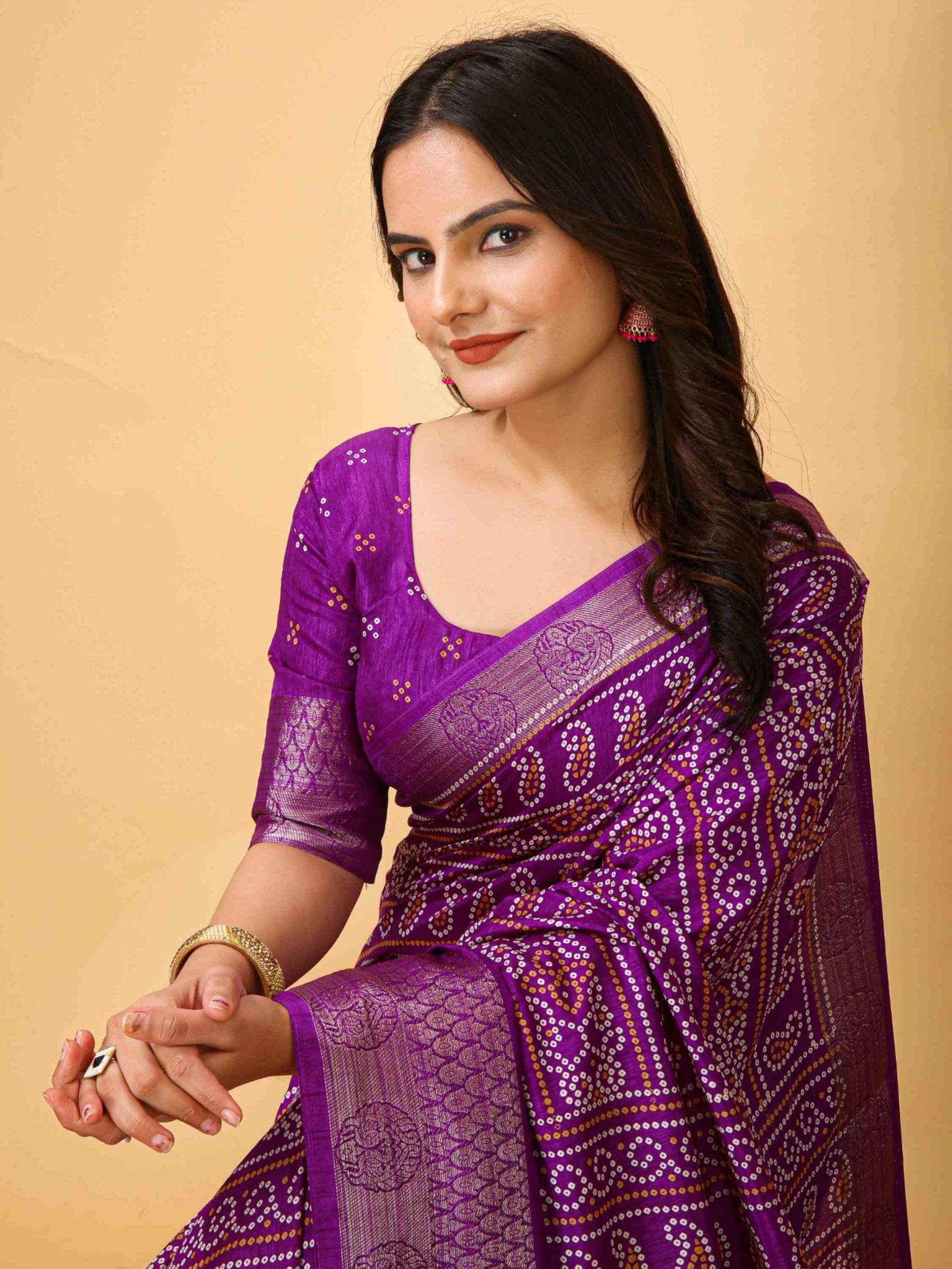 Purple Bandhani printed saree