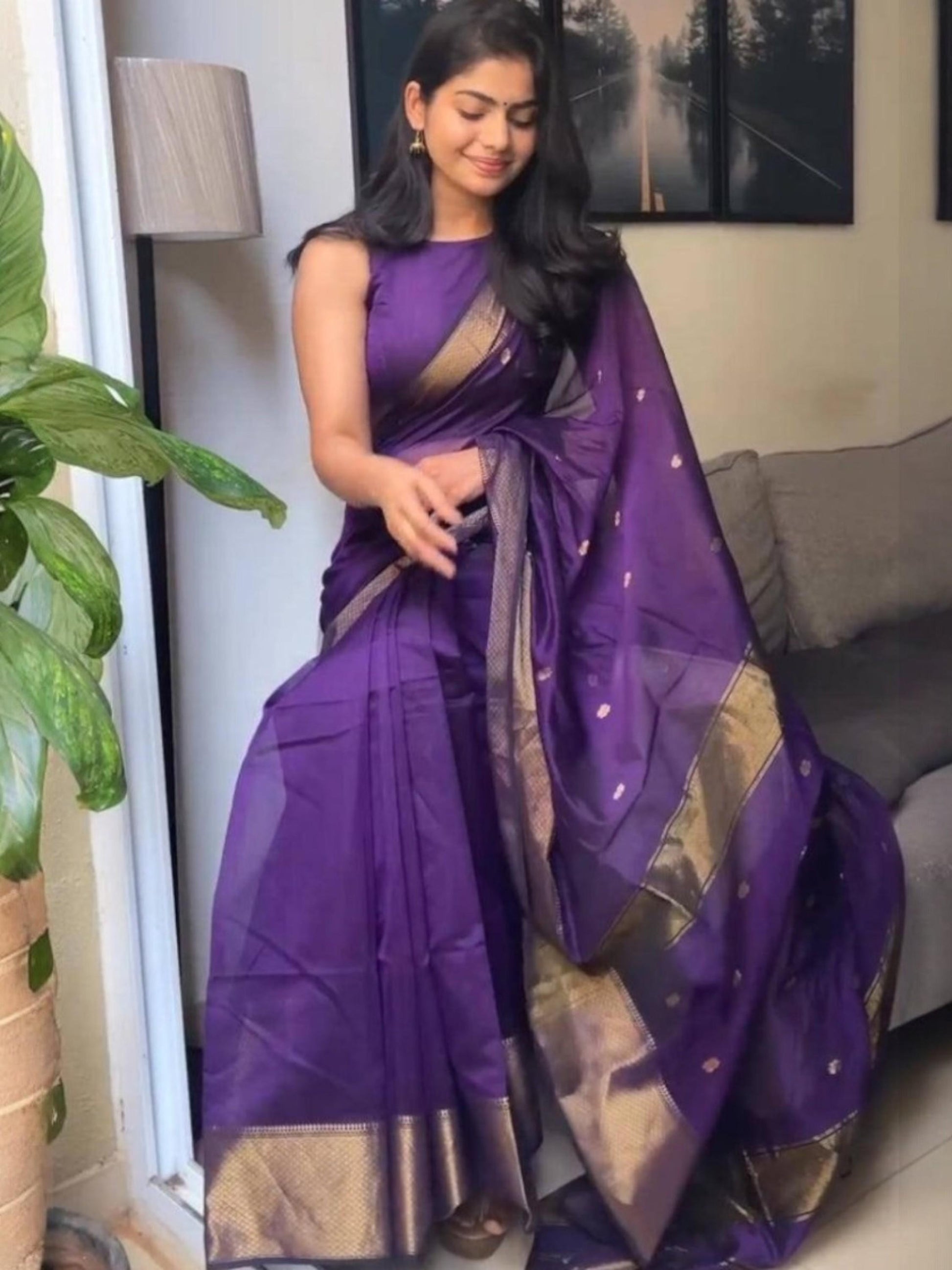 Purple Chanderi Saree