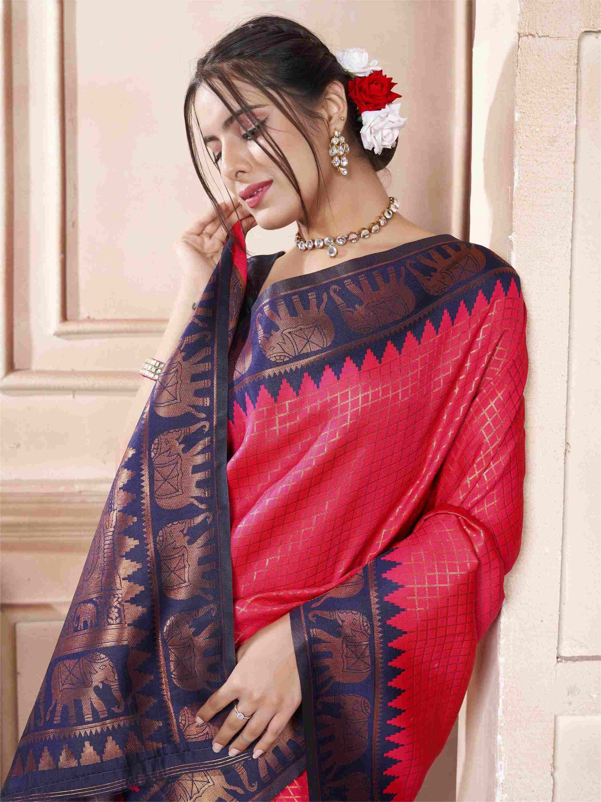Raspberry Kanjivaram Silk Saree