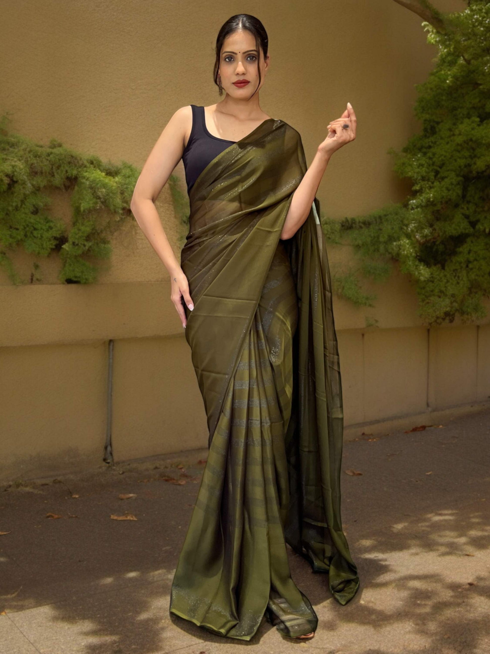 Ready to Wear Saree Olive Green