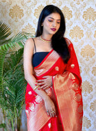 Red Banarasi silk saree