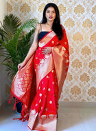 Red Banarasi silk saree