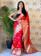 Red Banarasi silk saree