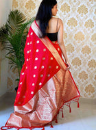 Red Banarasi silk saree